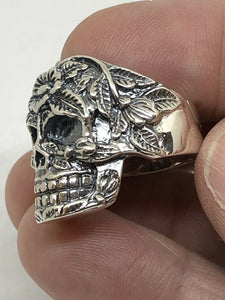 Mens Resizable 925 Hallmarked Sterling Silver Carved Sugar Skull Ring