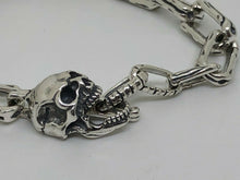 Load image into Gallery viewer, Mens 925 Sterling Silver Skull &amp; Bones Gothic Biker T-BAR Bracelet Hallmarked