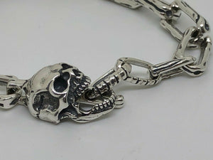 Mens 925 Sterling Silver Skull & Bones Gothic Biker T-BAR Bracelet Hallmarked