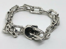 Load image into Gallery viewer, Mens 925 Sterling Silver Skull &amp; Bones Gothic Biker T-BAR Bracelet Hallmarked