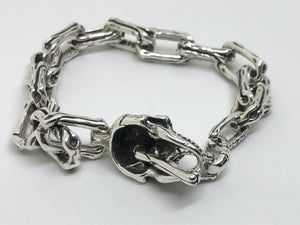 Mens 925 Sterling Silver Skull & Bones Gothic Biker T-BAR Bracelet Hallmarked