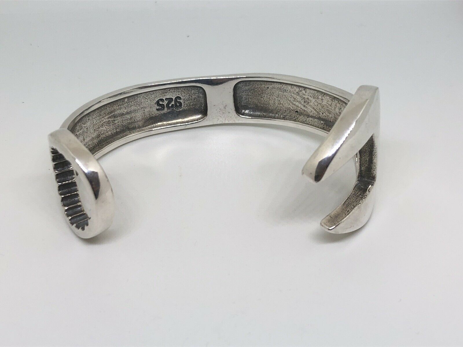 Solid 925 Sterling Silver Heavy Spanner Mens Open Torque Bangle