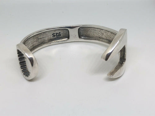 Solid 925 Sterling Silver Heavy Spanner Mens Open Torque Bangle Cuff Bracelet