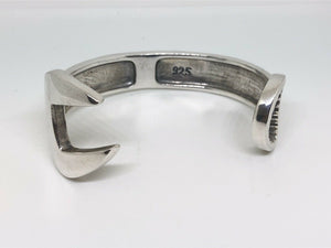 Solid 925 Sterling Silver Heavy Spanner Mens Open Torque Bangle Cuff Bracelet