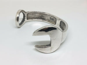 Solid 925 Sterling Silver Heavy Spanner Mens Open Torque Bangle Cuff Bracelet