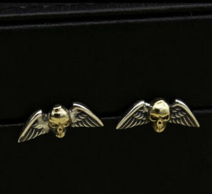 One Pair  925 Sterling Silver Skull Wings  Earrings