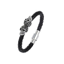 Load image into Gallery viewer, Mens or Ladies Leather Wristband Bracelet Bangle Cuff Stainless Steel Black Clasp