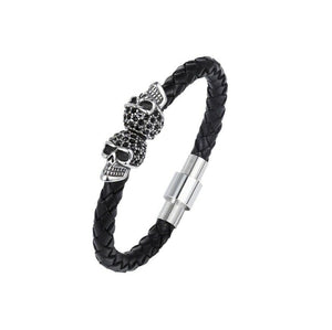 Mens or Ladies Leather Wristband Bracelet Bangle Cuff Stainless Steel Black Clasp