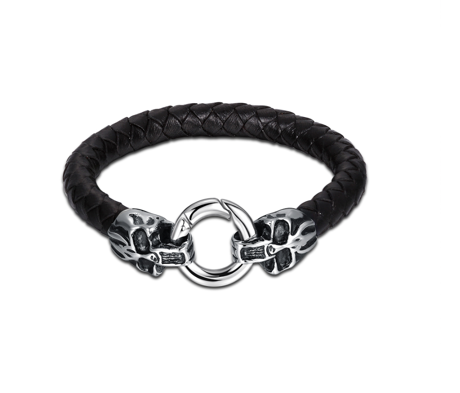 Mens or Ladies Chunky Thick Genuine Flat Leather Braided Wristband Bracelet Stainless Steel Clasp