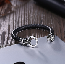 Load image into Gallery viewer, Mens or Ladies Chunky Thick Genuine Flat Leather Braided Wristband Bracelet Stainless Steel Clasp