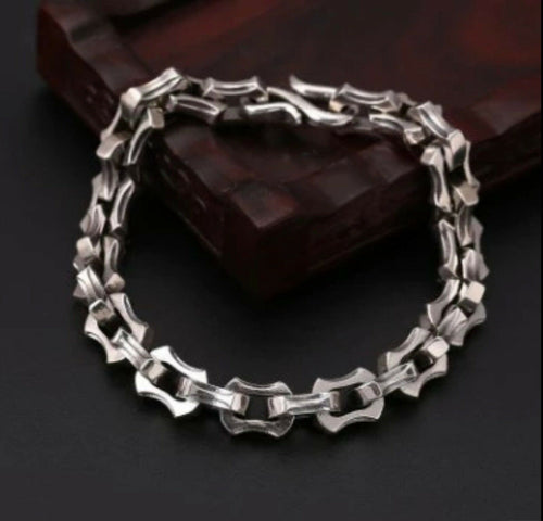 Mens 925 Hallmarked  Sterling Silver Gothic Biker Link Chain Bracelet