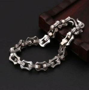 Mens 925 Hallmarked  Sterling Silver Gothic Biker Link Chain Bracelet