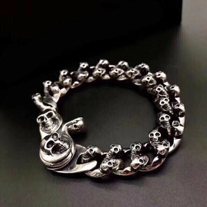 Mens Hallmarked Sterling Silver Biker Heavy Skull Heap Bracelet