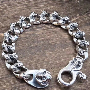 Mens Hallmarked Sterling Silver Biker Heavy Skull Heap Bracelet