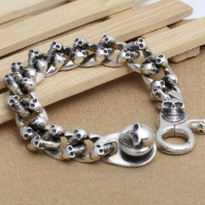 Mens Hallmarked Sterling Silver Biker Heavy Skull Heap Bracelet