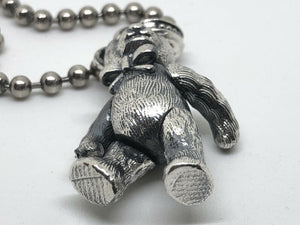 Hallmarked 925 Sterling Silver Jointed Fur Detailed Teddy Bear Necklace & 65 cm Sterling Silver Chain