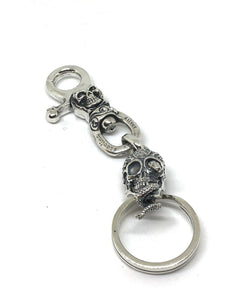 Solid 925 Silver Hallmarked  Skull Keyring Chain