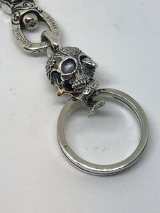 Solid 925 Silver Hallmarked  Skull Keyring Chain