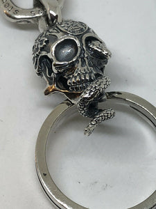 Solid 925 Silver Hallmarked  Skull Keyring Chain