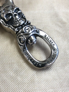 Solid 925 Hallmarked Sterling Silver Unique Skull  Biker Punk Keychain