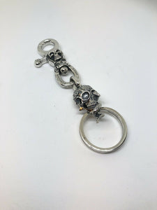 Solid 925 Silver Hallmarked  Skull Keyring Chain