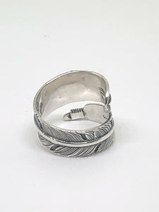 925 Sterling Silver Leaf Feather Wrap Around Resizable Ring