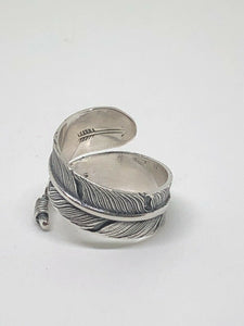 925 Sterling Silver Leaf Feather Wrap Around Resizable Ring