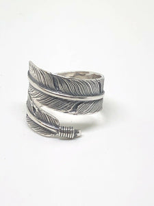 925 Sterling Silver Leaf Feather Wrap Around Resizable Ring