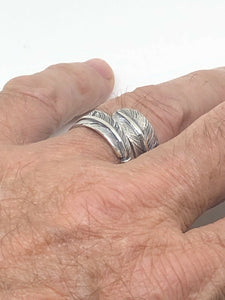 925 Sterling Silver Leaf Feather Wrap Around Resizable Ring