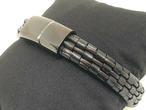 Mens or Ladies Chunky Thick Genuine Flat Leather Braided Wristband Bracelet Stainless Steel Clasp