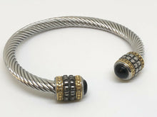 Load image into Gallery viewer, Mens Or Ladies Twisted Stainless Steel Cable Bracelet Bangle With Black Stone