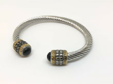 Load image into Gallery viewer, Mens Or Ladies Twisted Stainless Steel Cable Bracelet Bangle With Black Stone