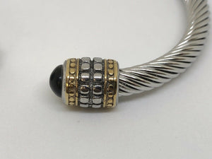 Mens Or Ladies Twisted Stainless Steel Cable Bracelet Bangle With Black Stone