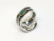 Load image into Gallery viewer, Solid 925 Silver Feather leaf Ring Band With Turquoise Stone Hallmarked