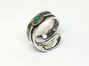 Solid 925 Silver Feather leaf Ring Band With Turquoise Stone Hallmarked