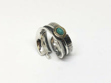 Load image into Gallery viewer, Solid 925 Silver Feather leaf Ring Band With Turquoise Stone Hallmarked