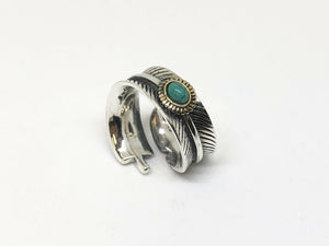 Solid 925 Silver Feather leaf Ring Band With Turquoise Stone Hallmarked