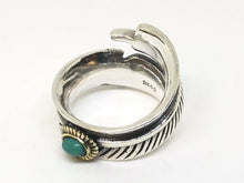 Load image into Gallery viewer, Solid 925 Silver Feather leaf Ring Band With Turquoise Stone Hallmarked