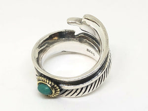 Solid 925 Silver Feather leaf Ring Band With Turquoise Stone Hallmarked