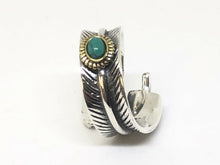 Load image into Gallery viewer, Solid 925 Silver Feather leaf Ring Band With Turquoise Stone Hallmarked