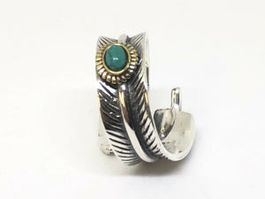 Solid 925 Silver Feather leaf Ring Band With Turquoise Stone Hallmarked