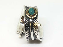 Load image into Gallery viewer, Solid 925 Silver Feather leaf Ring Band With Turquoise Stone Hallmarked