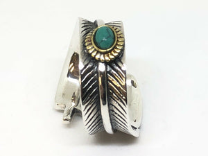 Solid 925 Silver Feather leaf Ring Band With Turquoise Stone Hallmarked