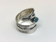 Load image into Gallery viewer, Hallmarked 925 Sterling Silver Wide Sizeable  feather Leaf Ring With Turquoise Coloured Stone