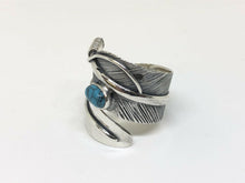 Load image into Gallery viewer, Hallmarked 925 Sterling Silver Wide Sizeable  feather Leaf Ring With Turquoise Coloured Stone