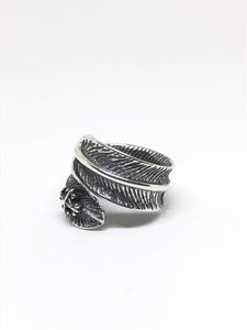 925 Sterling  Hallmarked Silver Feather leaf Resizeable Ring With Fleur Design