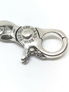 Solid 925 Sterling Silver Hallmarked KeyRing Biker Punk Gothic Keychain