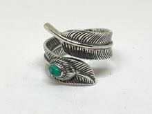 Load image into Gallery viewer, Hallmarked 925 Silver Feather leaf Ring with Red or Turquoise stone