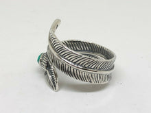 Load image into Gallery viewer, Hallmarked 925 Silver Feather leaf Ring with Red or Turquoise stone