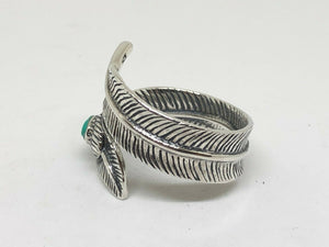 Hallmarked 925 Silver Feather leaf Ring with Red or Turquoise stone